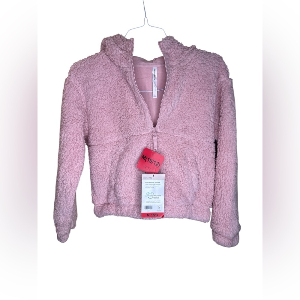 Mondetta pink youth 1/2 zip sherpa sweater size m 10/12 - Picture 3 of 5